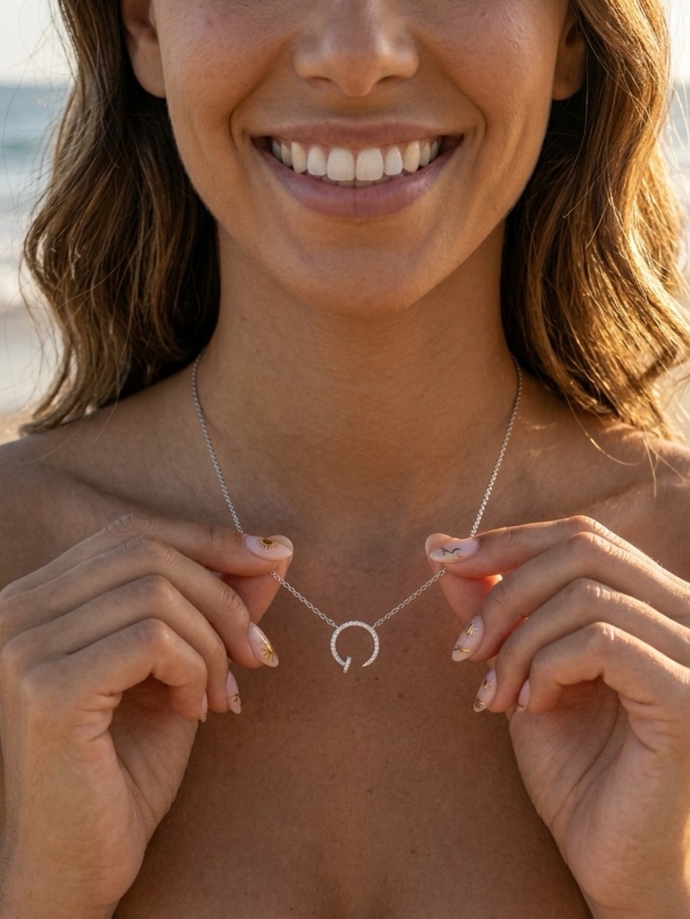 S925 Minimalist Moissanite Open Circle Nail Pendant Necklace - Picture 4 of 5